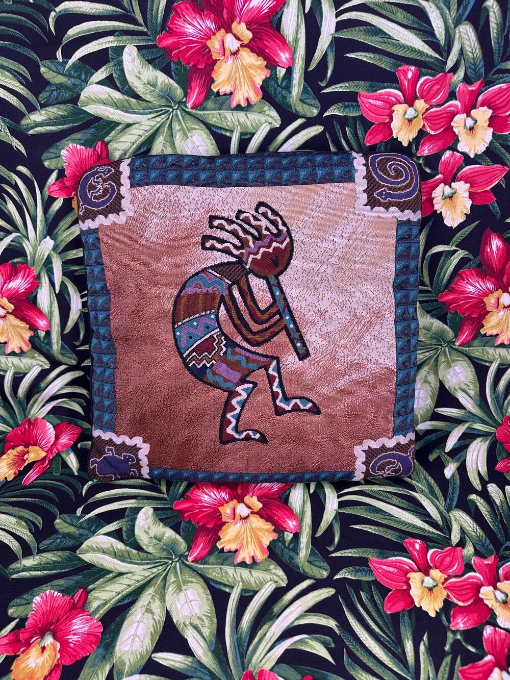 Kokopelli Flute Dance Southwest Desert Tapestry Throw Pillow